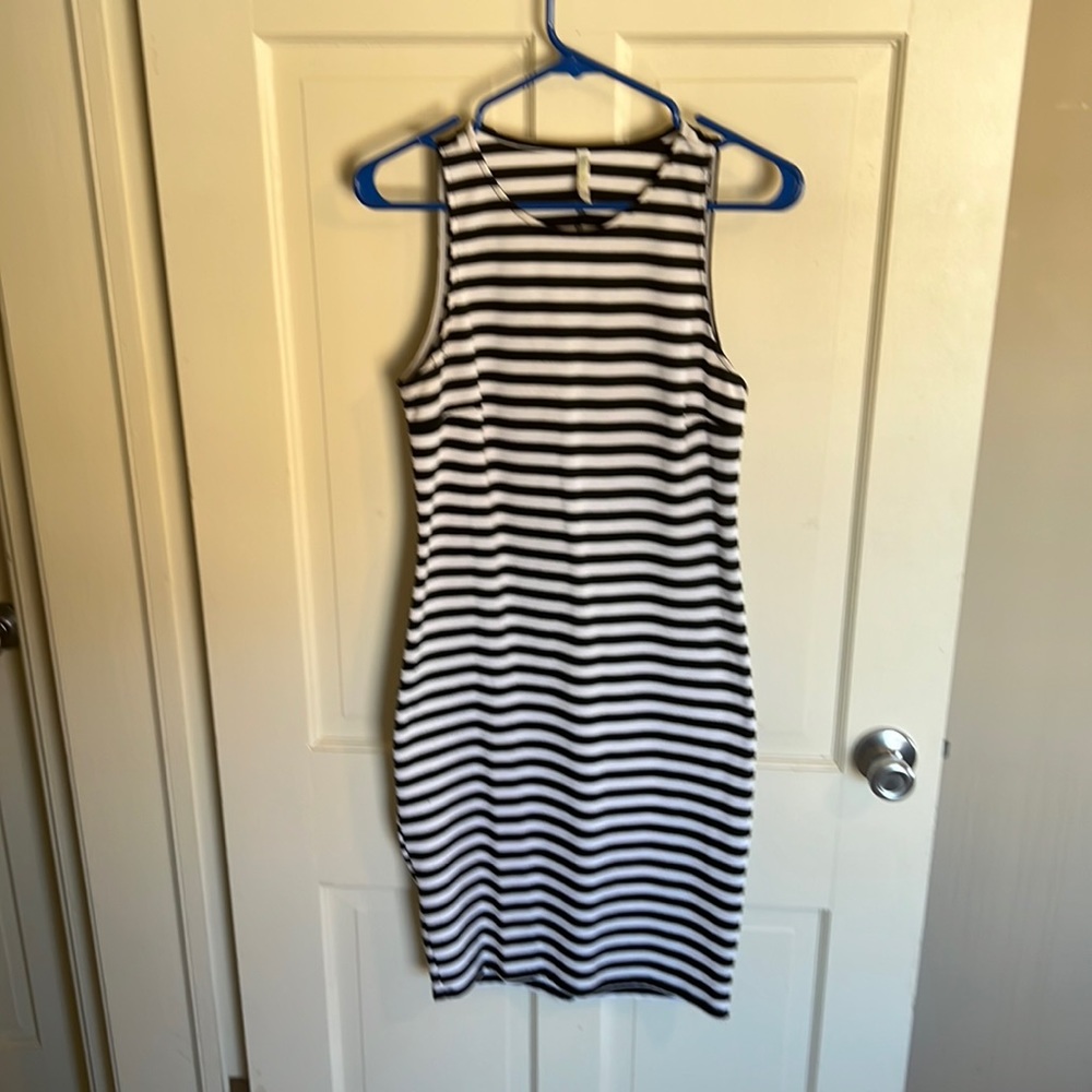 Black and white stripe, midi, sheath dress